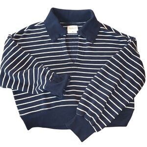 Abercrombie & Fitch Soft AF Prep Collared Pullover SZ Med Nautical Navy & White